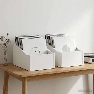 Record Box White Engineered Wood 18x32x18cm