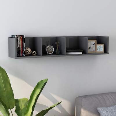 CD Wall Shelf High Gloss Grey 100x18x18 cm Chipboard