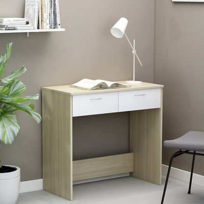 Desk White and Sonoma Oak 80x40x75 cm Chipboard