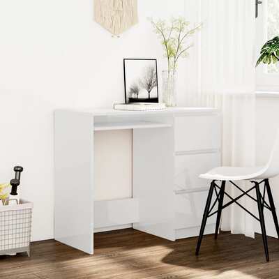 Desk High Gloss White Engineered Wood