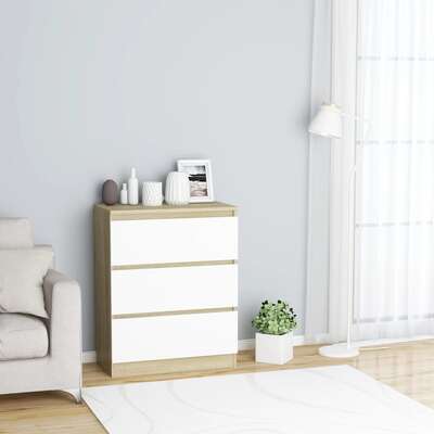 Sideboard White and Sonoma 60x35x76 cm Chipboard