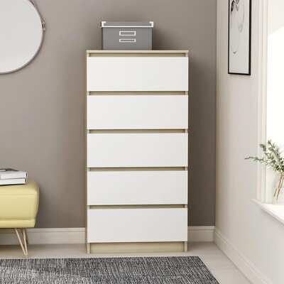 Drawer Sideboard White and Sonoma Oak 60x35x121 cm Chipboard