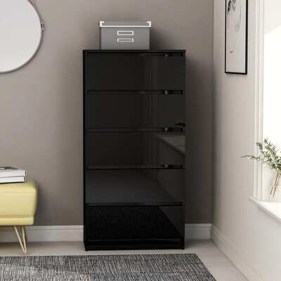 Drawer Sideboard High Gloss Black 60x35x121 cm Chipboard