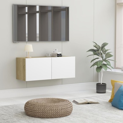 TV Cabinet White and Sonoma Oak 80x30x30 cm Chipboard