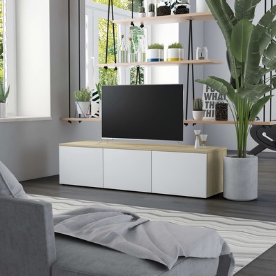 TV Cabinet White and Sonoma Oak 120x34x30 cm Chipboard