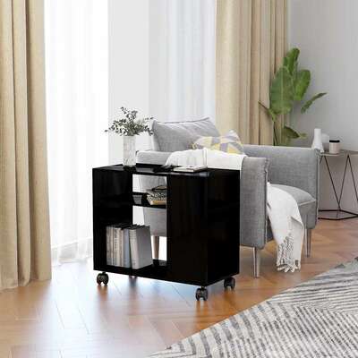 Side Table High Gloss Black 70x35x55 cm Chipboard