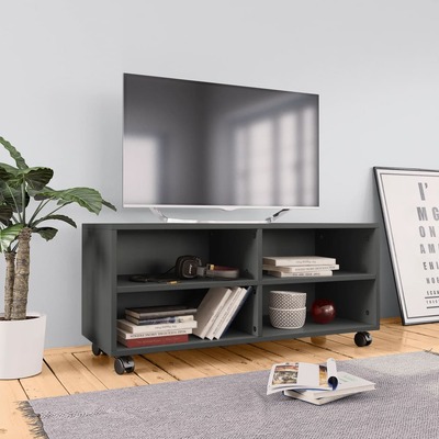 TV Cabinet with Castors Grey 90x35x35 cm Chipboard
