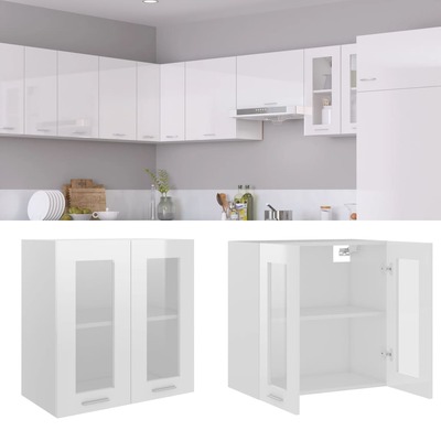 Hanging Glass Cabinet High Gloss White - Engineered Wood