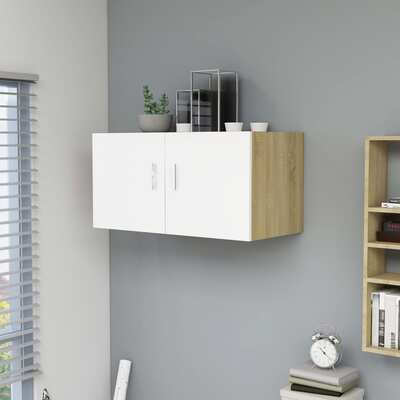Wall Mounted Cabinet White and Sonoma Oak 80x39x40 cm Chipboard