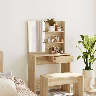 Dressing Table with Mirror White Vanity - Cosmetic Desk with Storage