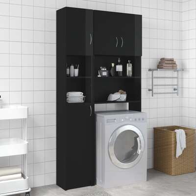 Bathroom Cabinet High Gloss Black 32x25.5x190 cm Chipboard