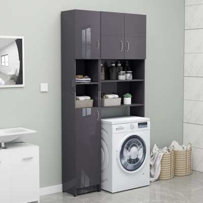 Bathroom Cabinet High Gloss Grey 32x25.5x190 cm Chipboard