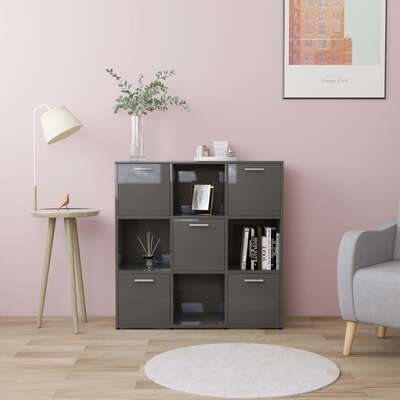 Book Cabinet High Gloss Grey 90x30x90 cm Chipboard