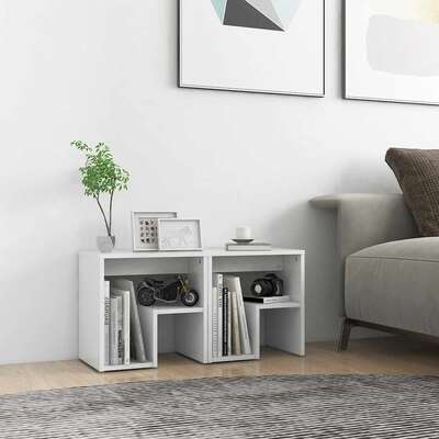 2PCS Bedside Cabinets White Engineered Wood 40x30x40cm Nightstand Storage