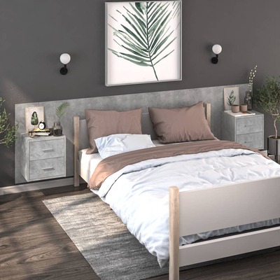 Wall Bedside Cabinets 2 pcs Concrete Grey