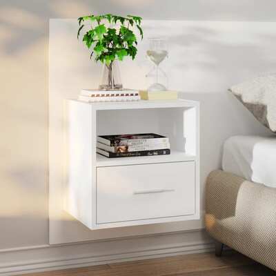 Wall Bedside Cabinet White Engineered Wood
