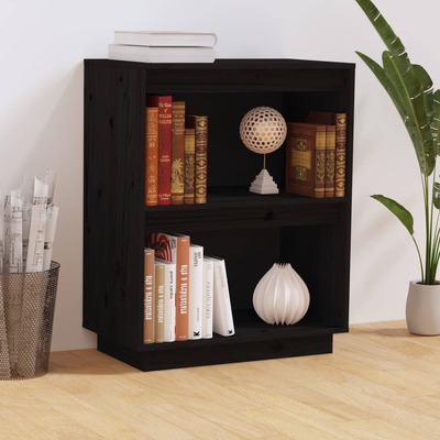 Console Cabinet Black Solid Wood Pine