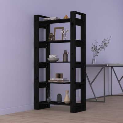 Book Cabinet/Room Divider Black Solid Wood