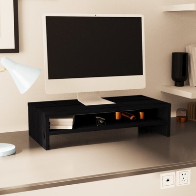 Monitor Stand Black Solid Wood Pine