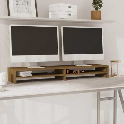 Monitor Stand Honey Brown Solid Wood Pine