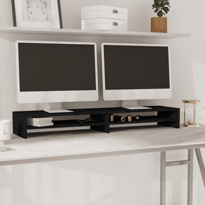 Monitor Stand Entertainment Centre Black Solid Wood Pine