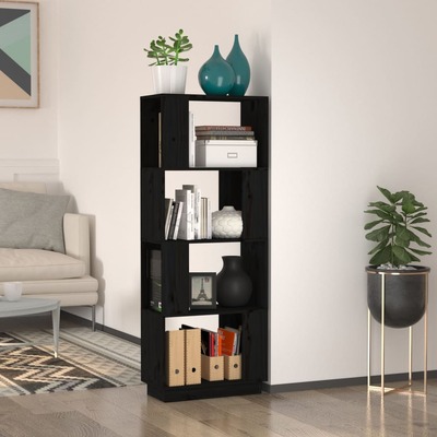 Book Cabinet/Room Divider Shelving Black Solid Wood Pine