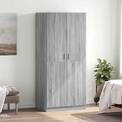 Engineered Wood Wardrobe Cabinet Freestanding Clothes Storage with Hanging Rail