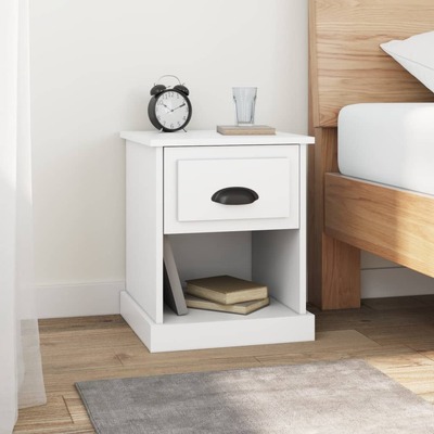 Whispering Alcove: White Engineered Wood Bedside Cabinet