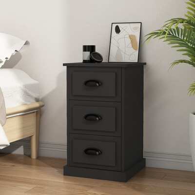 Nocturnal Allure: Black Engineered Wood Bedside Cabinet