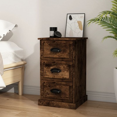 Smoky Sanctuary: Smoked Oak Engineered Wood Bedside Cabinet