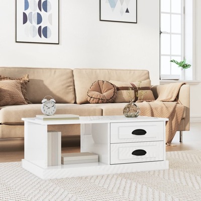 Reflective Radiance: High Gloss White Engineered Wood Coffee Table