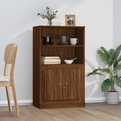 Elegantly Crafted Brown Oak Engineered Wood Highboard