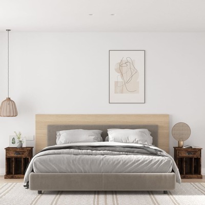 Dual Smoky Enchantment: Set of 2 Smoked Oak Bedside Cabinets