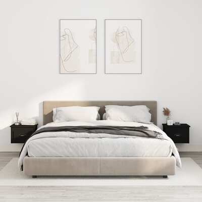 Harmonious Shadows: Set of 2 Wall-mounted Black Bedside Cabinets