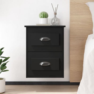 Urban Noir Duo: Set of 2 Wall-mounted Black Bedside Cabinets