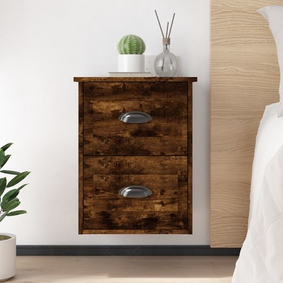 Rustic Charm: Set of 2 Smoked Oak Wall-mounted Bedside Cabinets