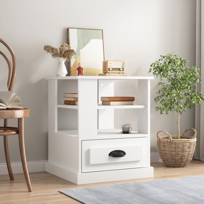 Whispering Snowdrift: White Engineered Wood Side Table