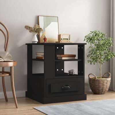 Nocturnal Chic: Black Engineered Wood Side Table for Modern Sophistication