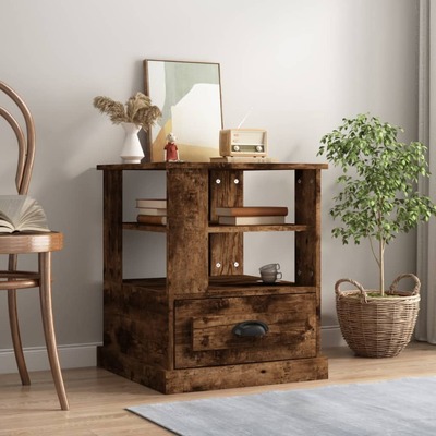 Smoky Symphony: Smoked Oak Engineered Wood Side Table