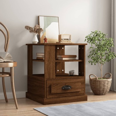 Rustic Reverie: Brown Oak Engineered Wood Side Table