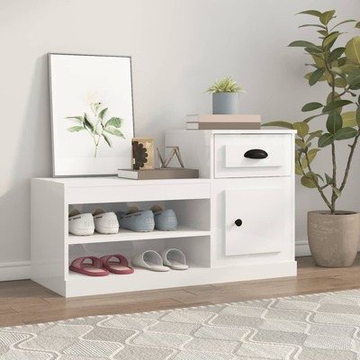 Luminous Elegance: High Gloss White Shoe Cabinet