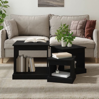 Ebon Nest Harmony: Set of 3 Black Engineered Wood Nesting Tables