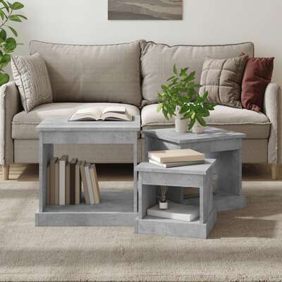 Urban Echo Set: 3-Piece Concrete Grey Engineered Wood Nesting Tables