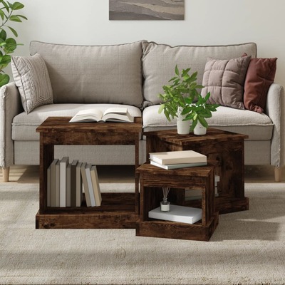 Ember Ensemble: 3-Piece Smoked Oak Engineered Wood Nesting Tables