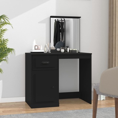 Elegance in Black: Engineered Wood Dressing Table with Mirror