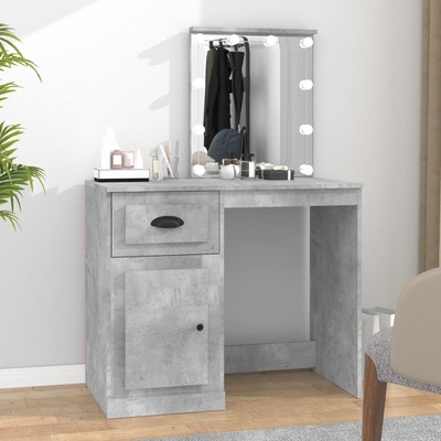Elegance in Concrete Grey: Engineered Wood Dressing Table with LED