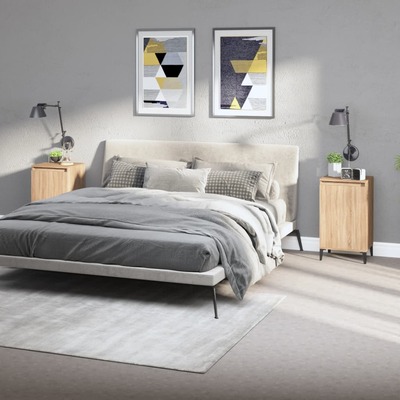Twin Tranquility: 2-Piece Sonoma Oak Engineered Wood Bedside Cabinets