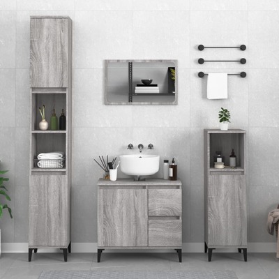 Grey Sonoma Contemporary High Gloss Bathroom Cabinet in Engineered Wood