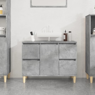 Concrete Grey Sink Organizer: Engineered Timber Cupboard