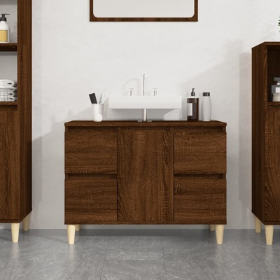 Brown Oak Sink Organizer: Engineered Timber Cupboard